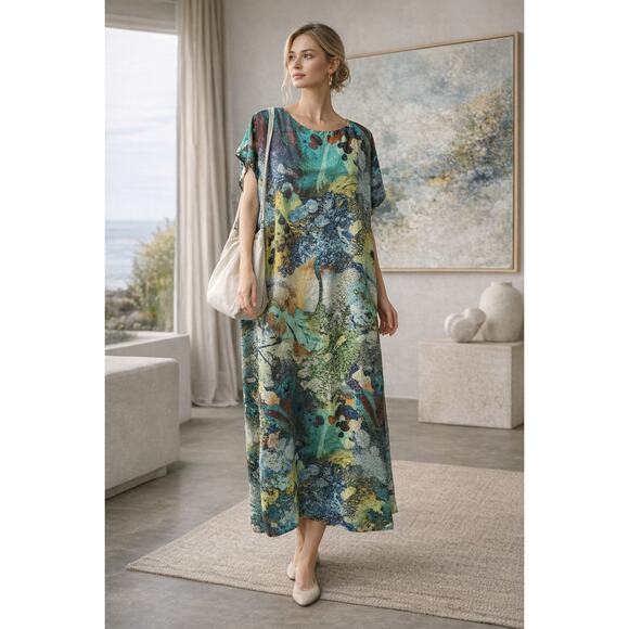 Bryn Walker Silk Maxi Dress | Abstract Painterly Print | Made in USA | Size S - Picture 1 of 8